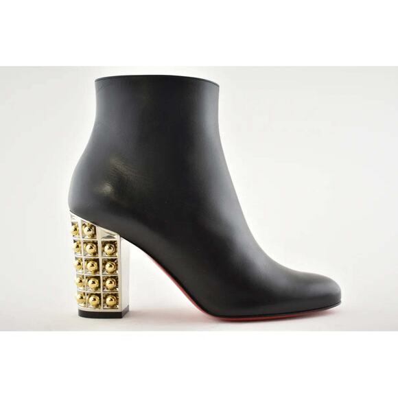 Christian Louboutin Vasa Booty 85 Black Leather Silver Gold Heel Ankle Boot 36 - Picture 4 of 8